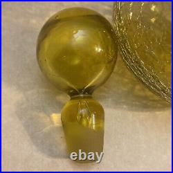 Rare Blenko Vintage Crackle Glass Round Decanter Bright Yellow 8.5 Tall