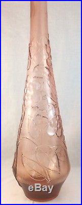 Rare Large Vintage Italian Pink Glass Genie Bottle With Stopper Retro Decanter