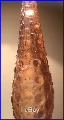 Rare Large Vintage Italian Pink Glass Genie Bottle With Stopper Retro Decanter