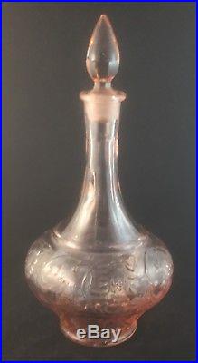 Rare Retro Pink Glass Genie Bottle Decanter With Stopper Vintage