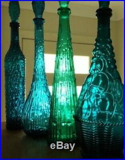 Rare Retro Vintage Deep Tealgreen Bubble Italian Art Glass Genie Bottle Decanter