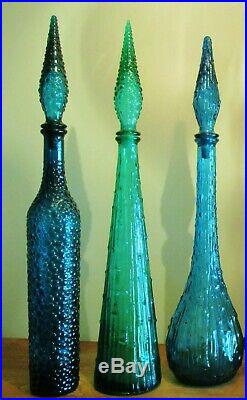 Rare Retro Vintage Deep Tealgreen Bubble Italian Art Glass Genie Bottle Decanter