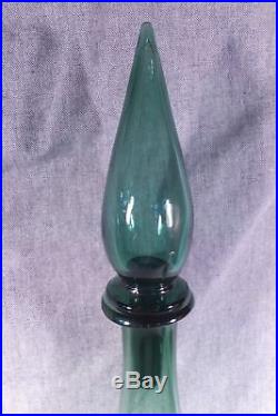 Rare Tall Vintage Italian Sea Green Glass Genie Bottle & Stopper Retro Decanter