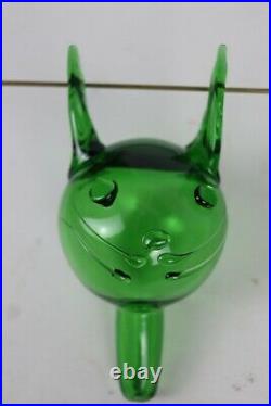 Rare Vintage 1950's Empoli Italian Blown Art Glass Verde Green Cat Decanter 13