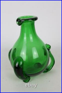 Rare Vintage 1950's Empoli Italian Blown Art Glass Verde Green Cat Decanter 13