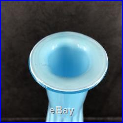 Rare Vintage 28 MCM Blue Milk Glass Genie Bottle Decanter Fluted Sides Modern