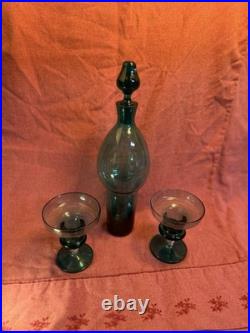 Rare Vintage 60's Blenko Sea Green Glass Decanter Set With Stopper 13