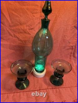 Rare Vintage 60's Blenko Sea Green Glass Decanter Set With Stopper 13