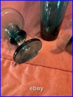 Rare Vintage 60's Blenko Sea Green Glass Decanter Set With Stopper 13