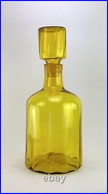 Rare Vintage Blenko Handmade Glass 6955 Floor Decanter in Lemon Myers MCM Design