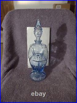 Rare Vintage Blue Glass Clown Shaped Bottle/Decanter Made in France