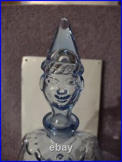 Rare Vintage Blue Glass Clown Shaped Bottle/Decanter Made in France