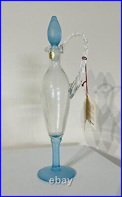 Rare Vintage Cristallo Italian Clear Crystal Glass Decanter with Frosted Blue