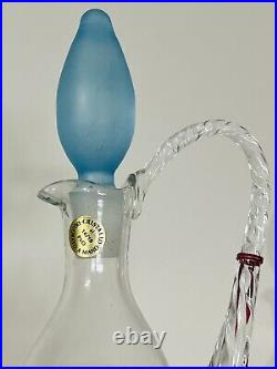 Rare Vintage Cristallo Italian Clear Crystal Glass Decanter with Frosted Blue