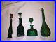 Rare-Vintage-Emerald-Green-Blown-Glass-Genie-Bottle-Whisky-Decanter-15-Tall-Set-01-ixz