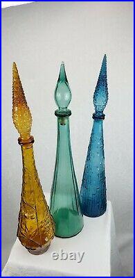 Rare Vintage Empoli MCM Blue Green Italian Glass Genie Bottle Decanter 22