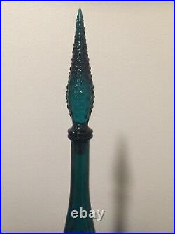 Rare Vintage Empoli MCM Blue Italian Glass Genie Bottle Decanter 22 1/2 Tall