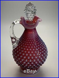 Rare Vintage Fenton Hobnail Plum Decanter and Goblets