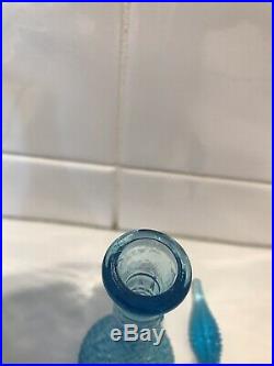 Rare Vintage Glass Mini Genie Bottle Decanter Ice Blue Diamond Point
