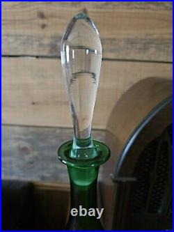 Rare Vintage Green & Clear Glass Decanter Bottle With Matching Stopper Art Glass