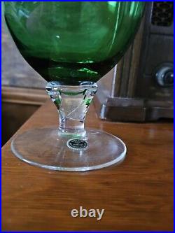 Rare Vintage Green & Clear Glass Decanter Bottle With Matching Stopper Art Glass