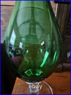 Rare Vintage Green & Clear Glass Decanter Bottle With Matching Stopper Art Glass