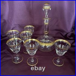 Rare Vintage Hawkes Wine Decanter, Stopper, And Six Glasses