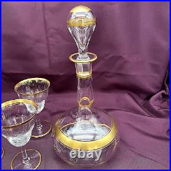 Rare Vintage Hawkes Wine Decanter, Stopper, And Six Glasses