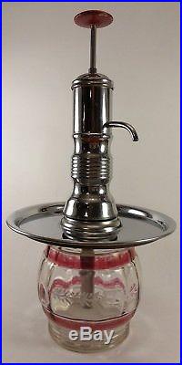 Rare Vintage Hazel Atlas Glass Red & White Vine Whiskey Pump / Decanter