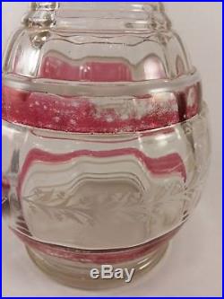 Rare Vintage Hazel Atlas Glass Red & White Vine Whiskey Pump / Decanter
