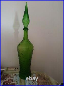 Rare Vintage MCM Green Stars & Moons Genie Bottle 1960s Italian Empoli Decanter