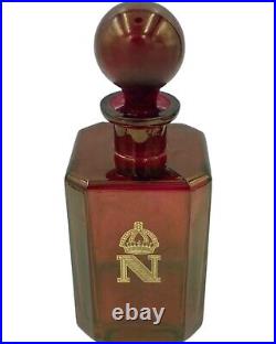 Rare Vintage Napoleon N Crown Famosa LPW Ruby Red 24k Gold Glass Decanter