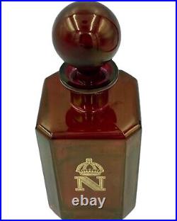 Rare Vintage Napoleon N Crown Famosa LPW Ruby Red 24k Gold Glass Decanter