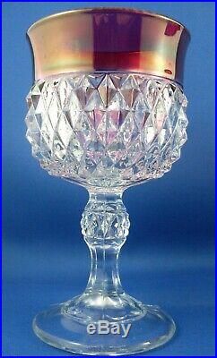 Rare Vintage USA INDIANA GLASS Crystal DIAMOND POINT RUBY Decanter & Goblets AUS
