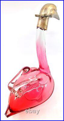 Rare and Vintage Art Deco Cranberry Art Glass Duck Decanter Perfect Hard to Find