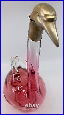 Rare and Vintage Art Deco Cranberry Art Glass Duck Decanter Perfect Hard to Find