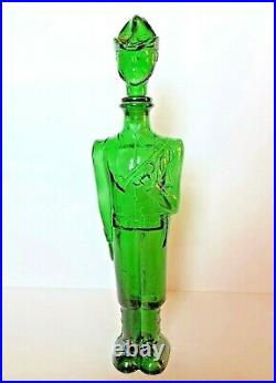 Rare vintage Italian green glass soldier buggle boy decanter bottle with stopper