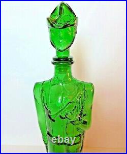 Rare vintage Italian green glass soldier buggle boy decanter bottle with stopper