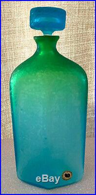 Raymor 60's Vintage Italian Art Glass 11 Etched Glass Decanter From Estate Sale