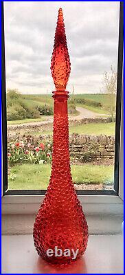 Red Hobnail Genie Bottle 1960s Art Glass Vintage Empoli MCM decanter italian