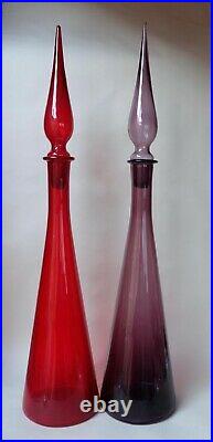 Red MCM Italian Empoli Genie Bottle Glass Blown 1960s Vintage Decanter