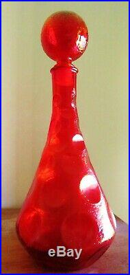Red! Retro Vintage Really Red Italian Art Glass Genie Bottle Decanter & Stopper
