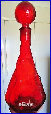 Red! Retro Vintage Really Red Italian Art Glass Genie Bottle Decanter & Stopper
