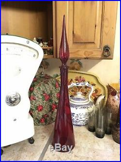 Retro Empoli Glass Vintage Italian Red Decanter Genie Bottle 25