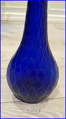 Retro Genie Bottle Bristol Blue Glass Peacock pattern 26inches vintage decanter