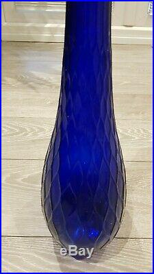Retro Genie Bottle Bristol Blue Glass Peacock pattern 26inches vintage decanter