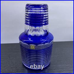 Retro Showa Edo Kiriko Blue Glass Decanter Set Vintage Cobalt Water Pitcher &