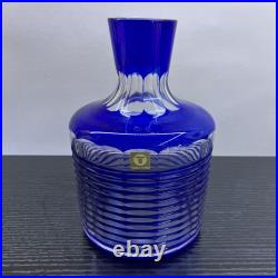 Retro Showa Edo Kiriko Blue Glass Decanter Set Vintage Cobalt Water Pitcher &