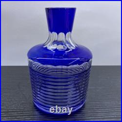 Retro Showa Edo Kiriko Blue Glass Decanter Set Vintage Cobalt Water Pitcher & Retro Showa Edo Kiriko Blue Glass Decanter Set Vintage Cobalt Water Pitcher &