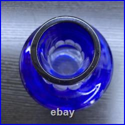 Retro Showa Edo Kiriko Blue Glass Decanter Set Vintage Cobalt Water Pitcher &